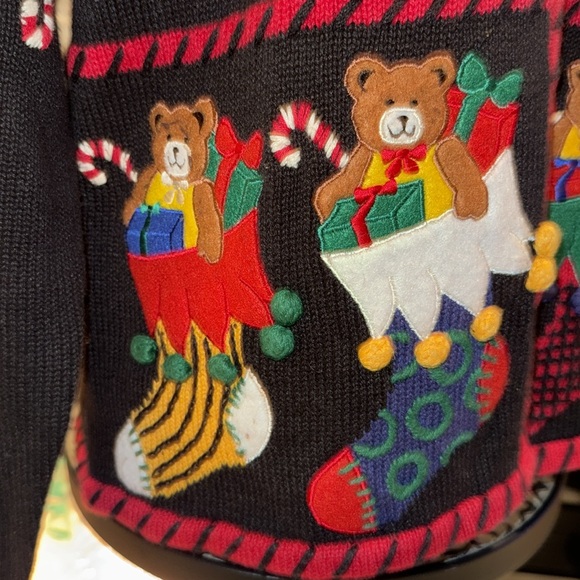 Vintage Christmas  Sweater Cardigan Designers Original Studio Ho Ho Ho Sz medium - Picture 6 of 8